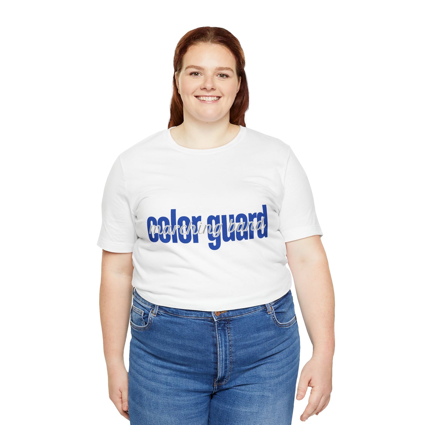 Marching Band Color Guard Blue Short Letters Flag Saber Unisex Jersey Short Sleeve Tee