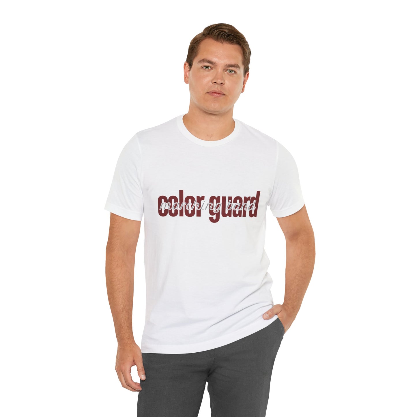 Marching Band Color Guard Maroon Short Letters Flag Saber Unisex Jersey Short Sleeve Tee