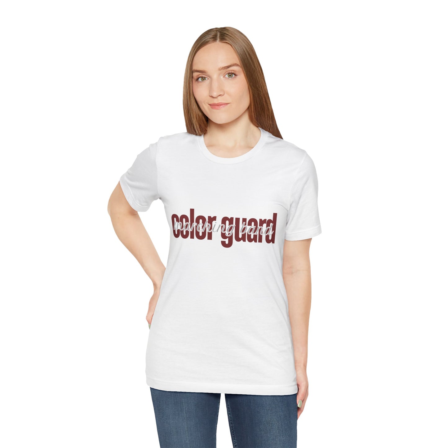 Marching Band Color Guard Maroon Short Letters Flag Saber Unisex Jersey Short Sleeve Tee