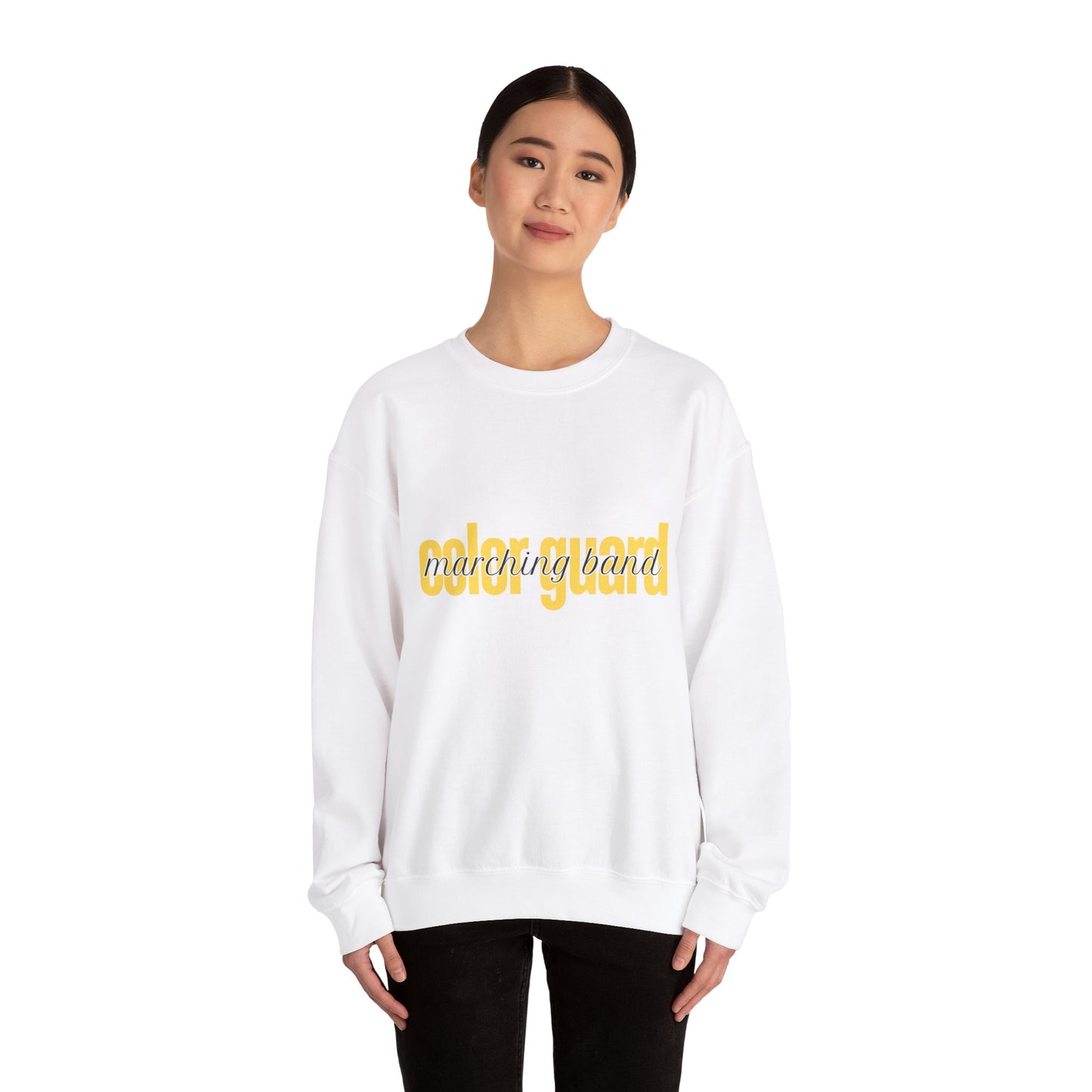 Marching Band Color Guard Yellow Lowercase Font Unisex Crewneck Sweatshirt Flag Saber Rifle