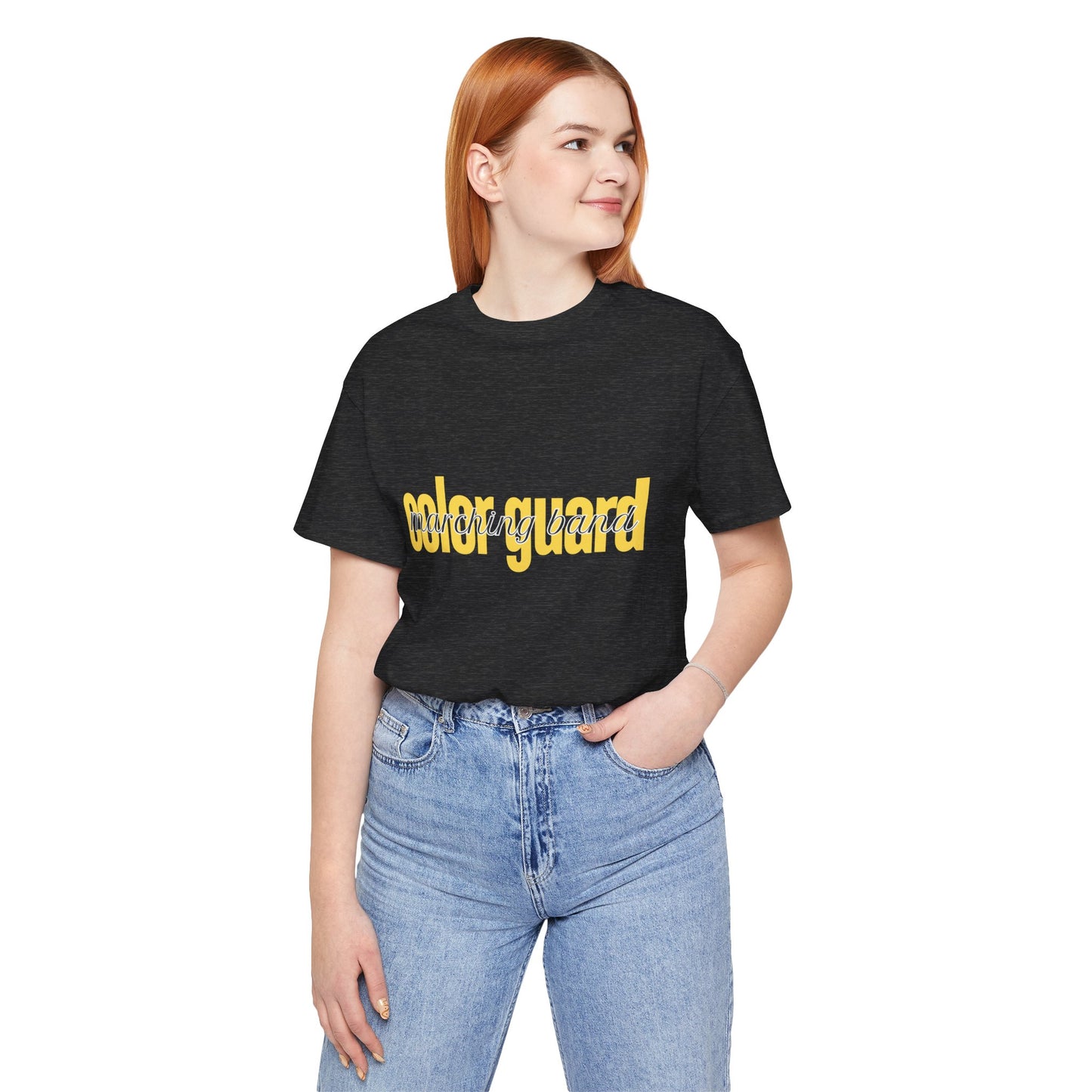 Marching Band Color Guard Yellow Short Letters Flag Saber Unisex Jersey Short Sleeve Tee