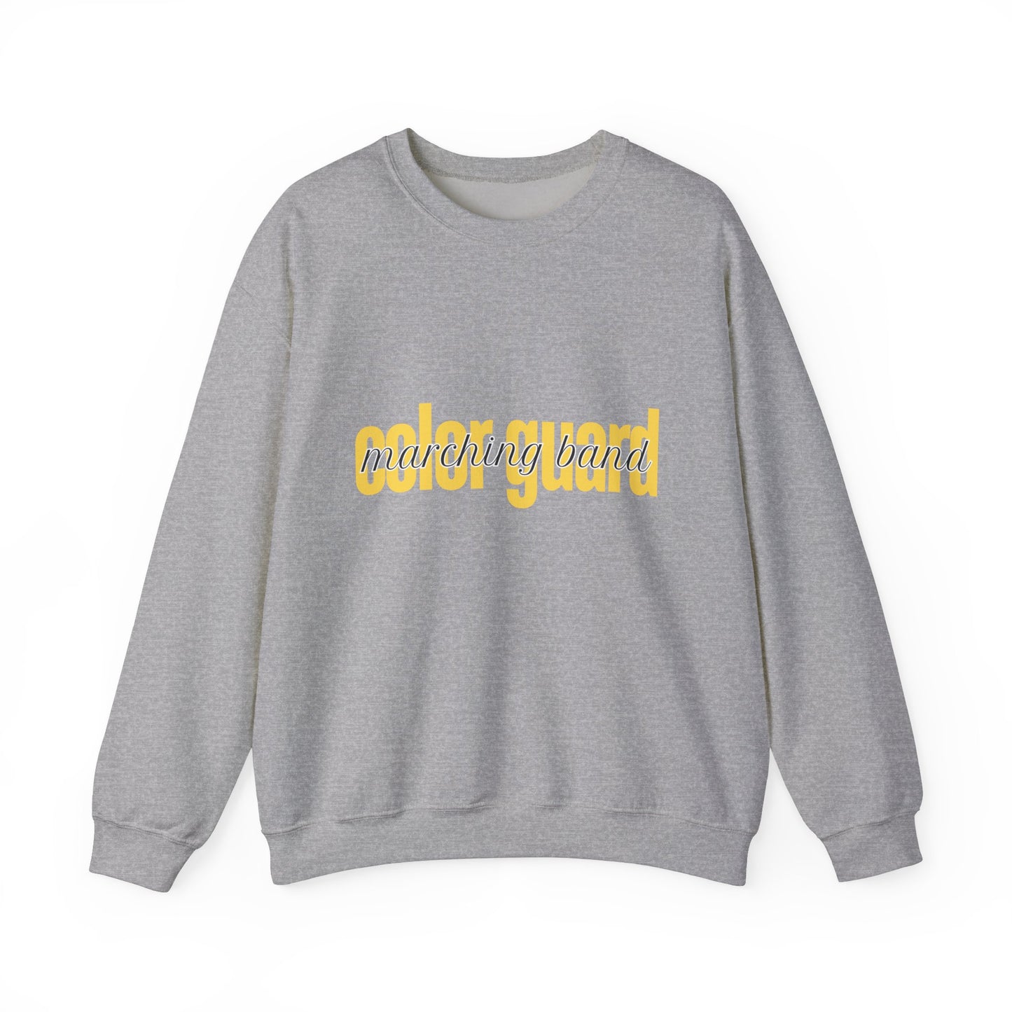 Marching Band Color Guard Yellow Lowercase Font Unisex Crewneck Sweatshirt Flag Saber Rifle