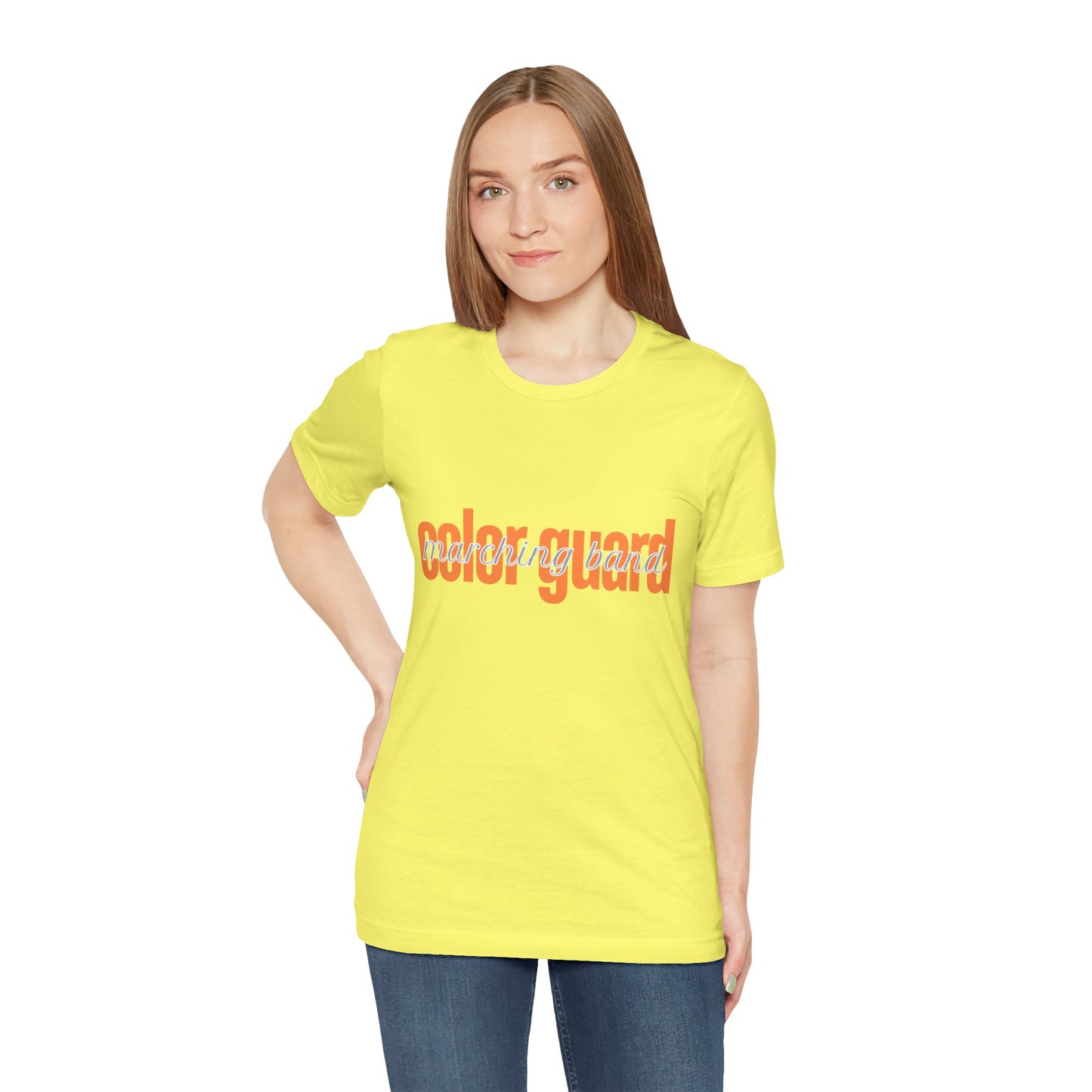 Marching Band Color Guard Orange Short Letters Flag Saber Unisex Jersey Short Sleeve Tee