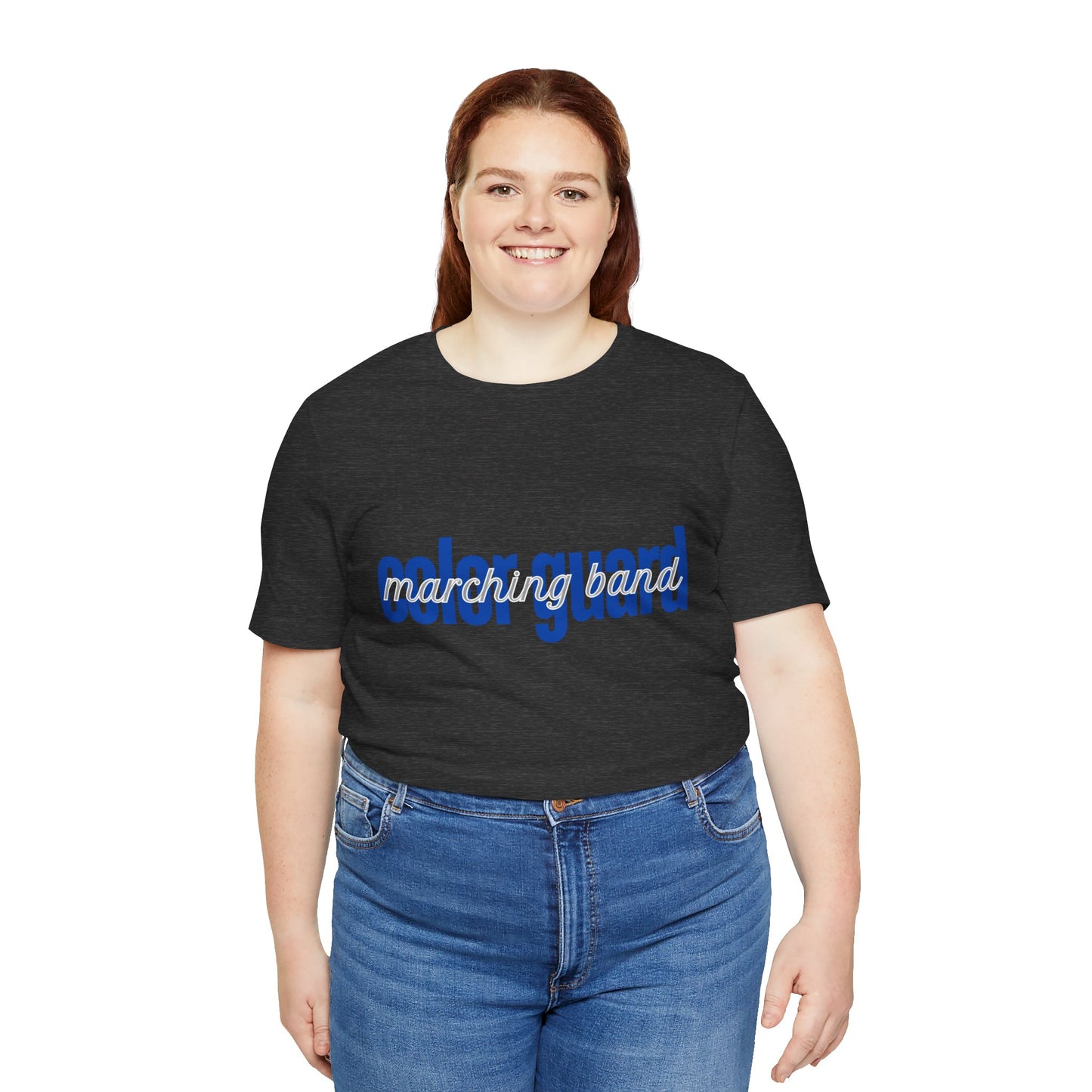 Marching Band Color Guard Blue Short Letters Flag Saber Unisex Jersey Short Sleeve Tee