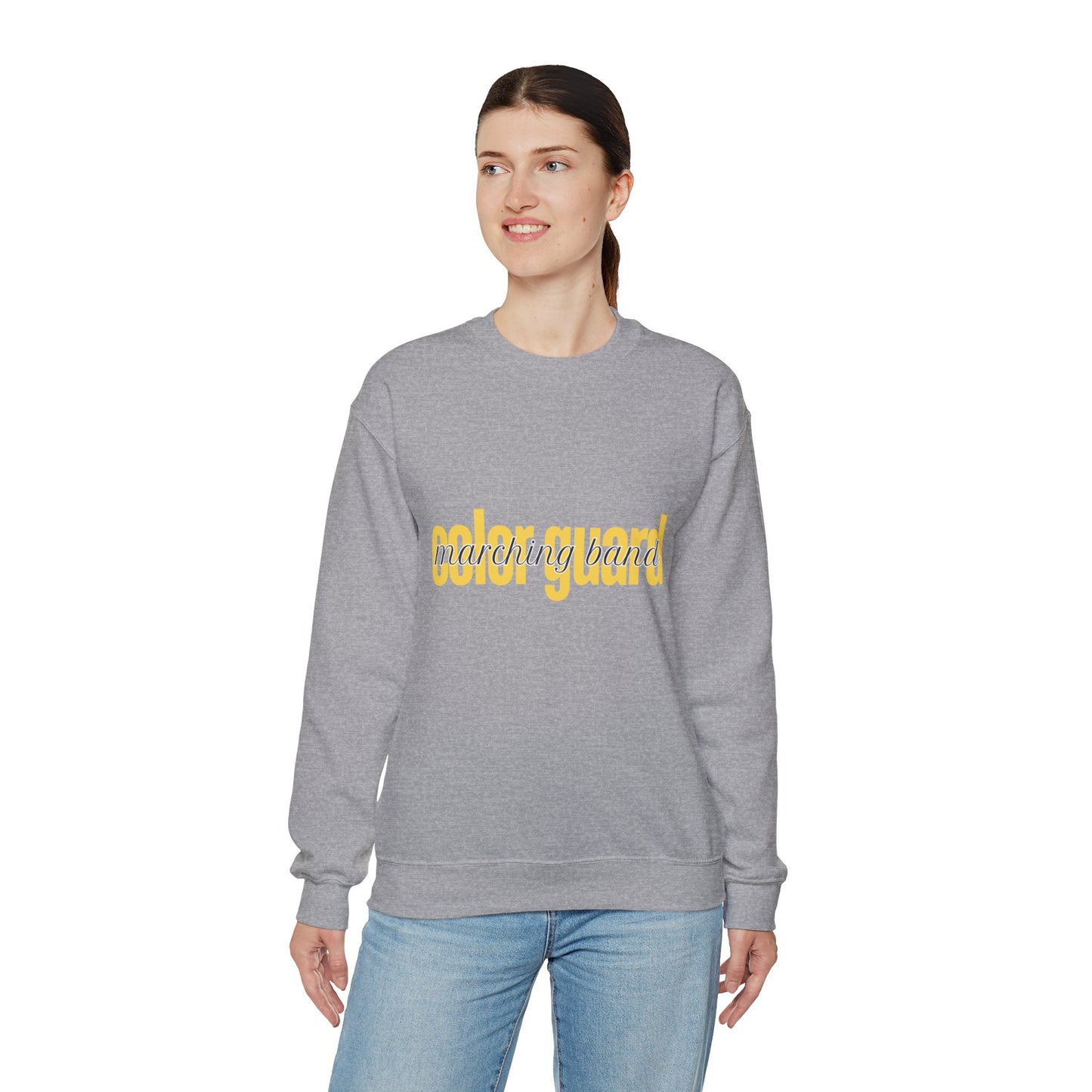 Marching Band Color Guard Yellow Lowercase Font Unisex Crewneck Sweatshirt Flag Saber Rifle