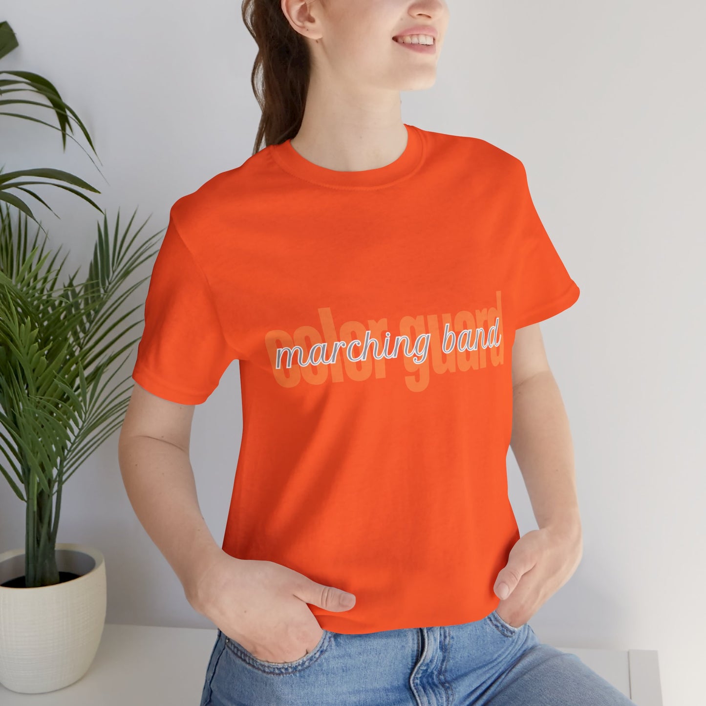 Marching Band Color Guard Orange Short Letters Flag Saber Unisex Jersey Short Sleeve Tee