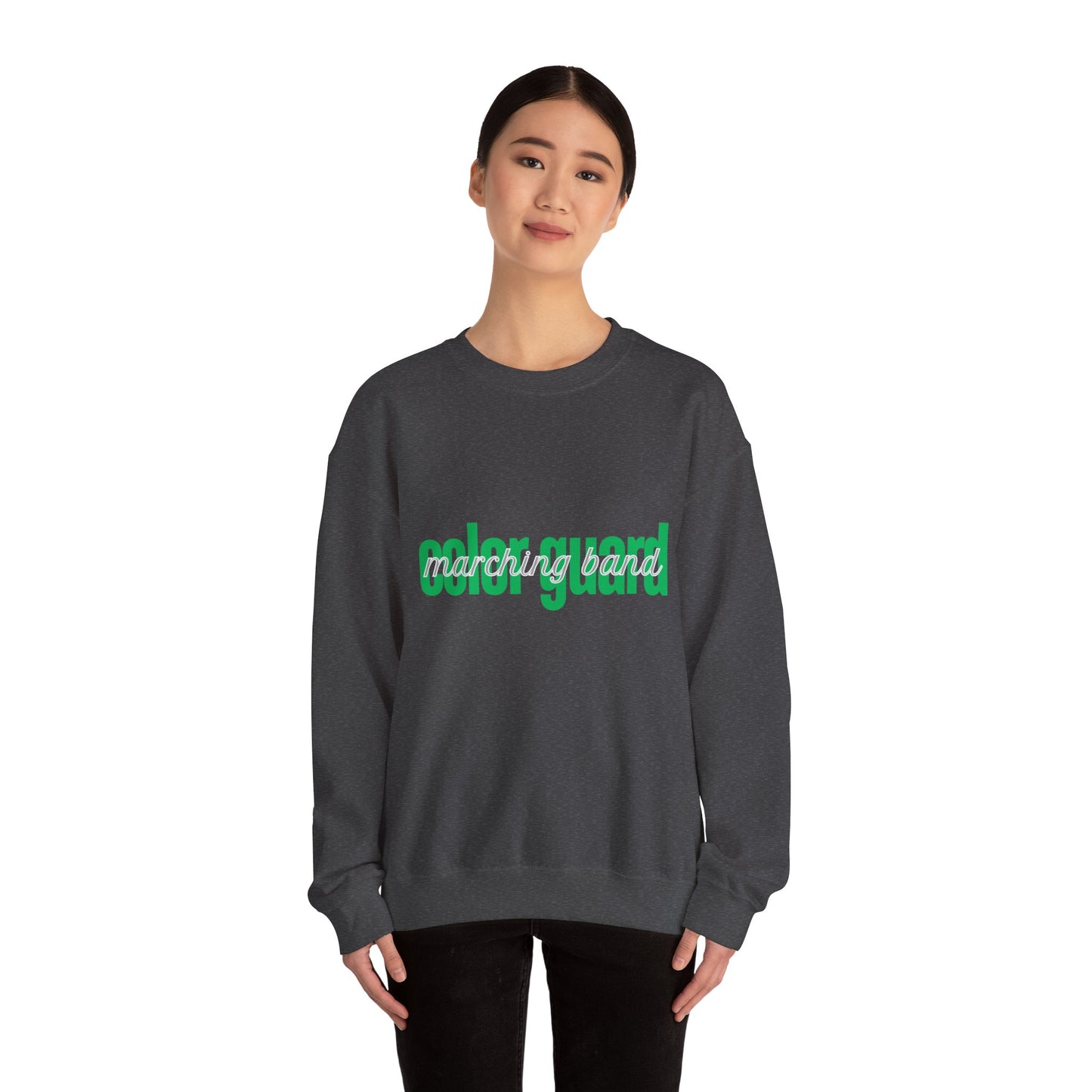 Marching Band Color Guard Green Lowercase Blue Font Unisex Crewneck Sweatshirt Flag Saber Rifle