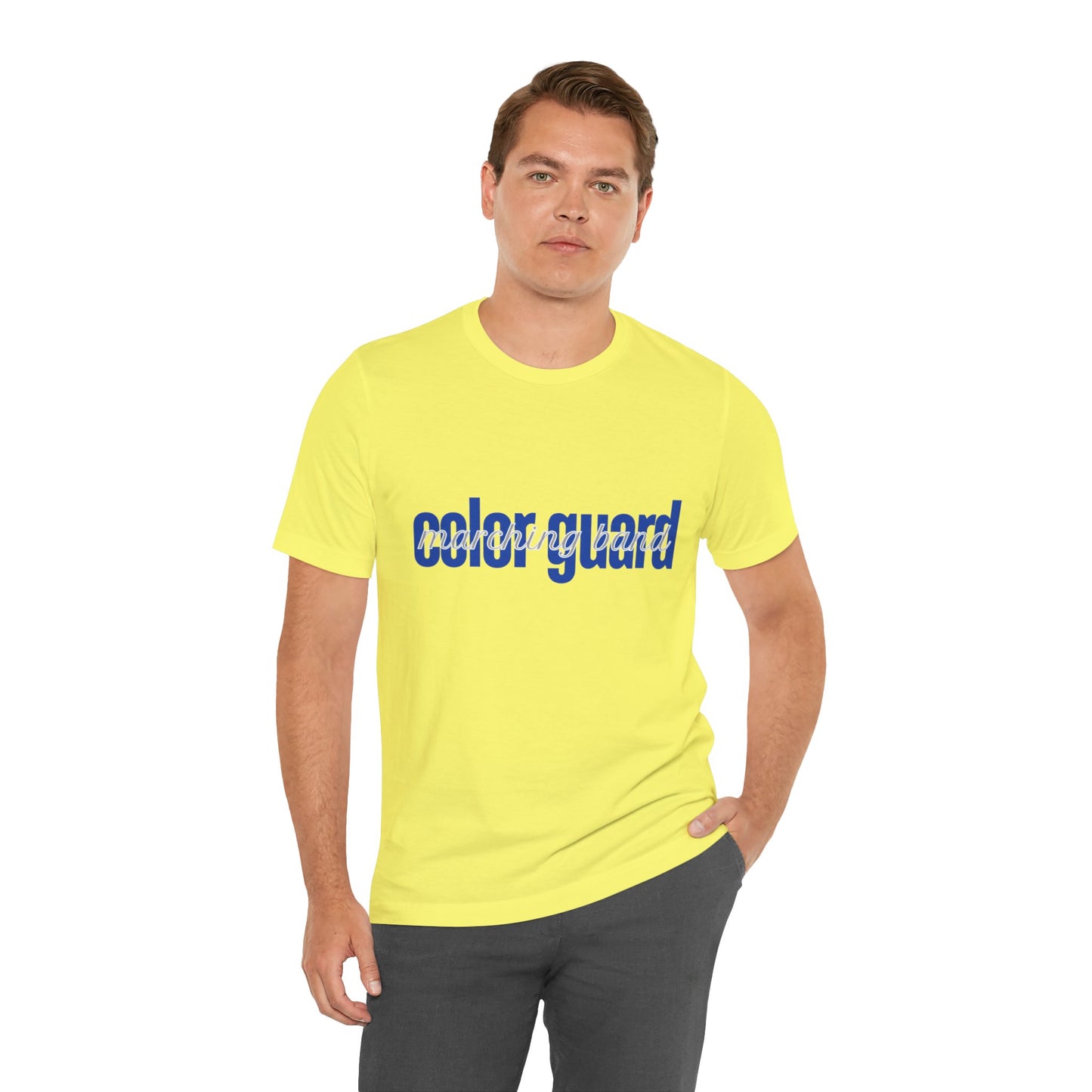 Marching Band Color Guard Blue Short Letters Flag Saber Unisex Jersey Short Sleeve Tee