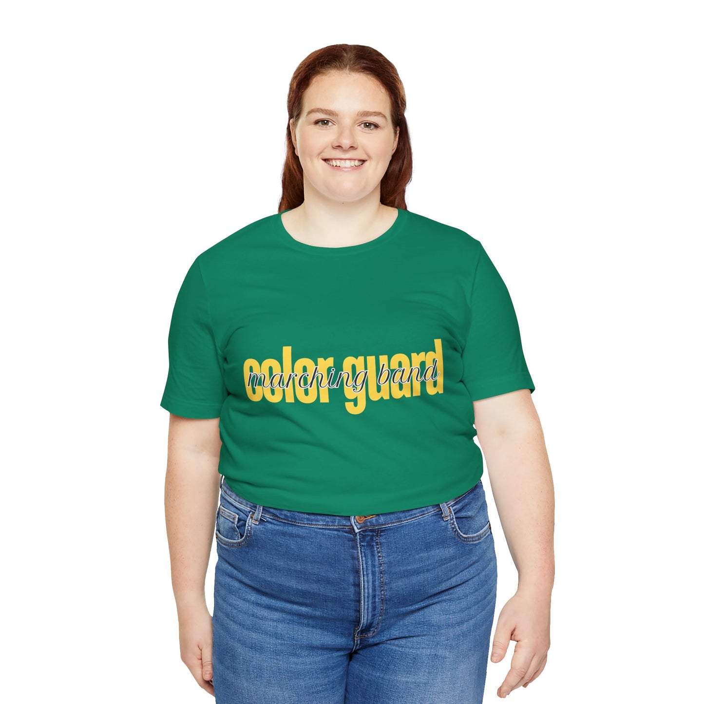 Marching Band Color Guard Yellow Short Letters Flag Saber Unisex Jersey Short Sleeve Tee