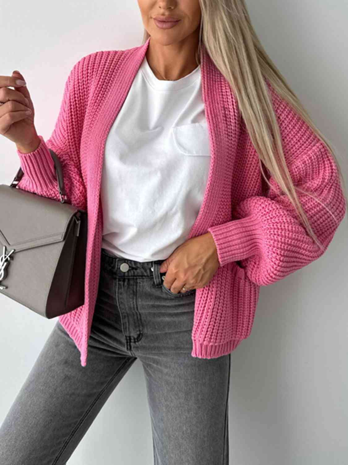 Open Front Dropped Shoulder Cardigan