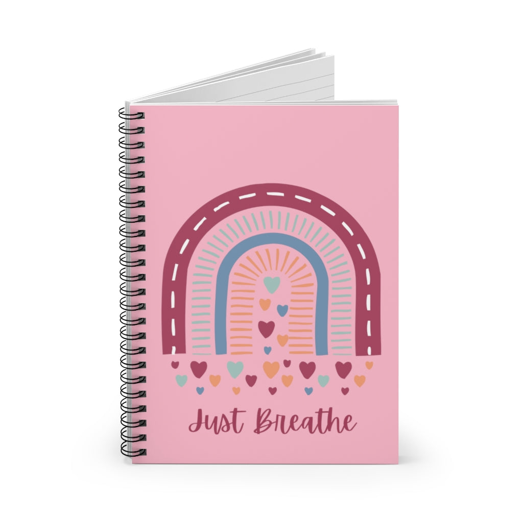 Just Breathe Rainbow Heart Lined Spiral Journal