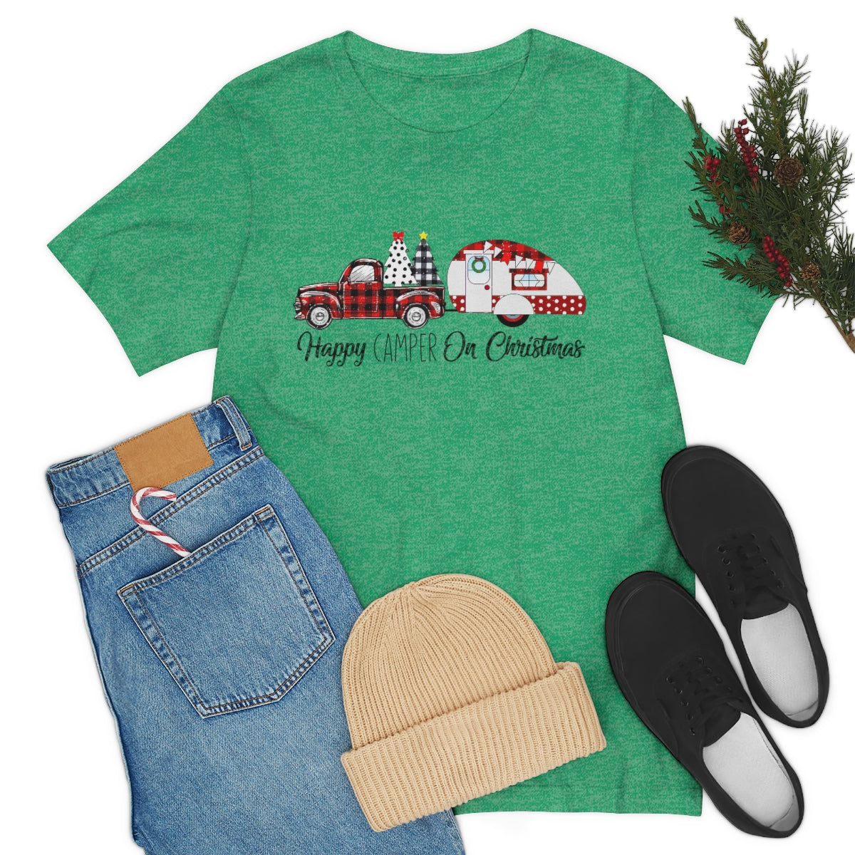 Happy Camper on Christmas Unisex Jersey Short Sleeve Tee S-3XL