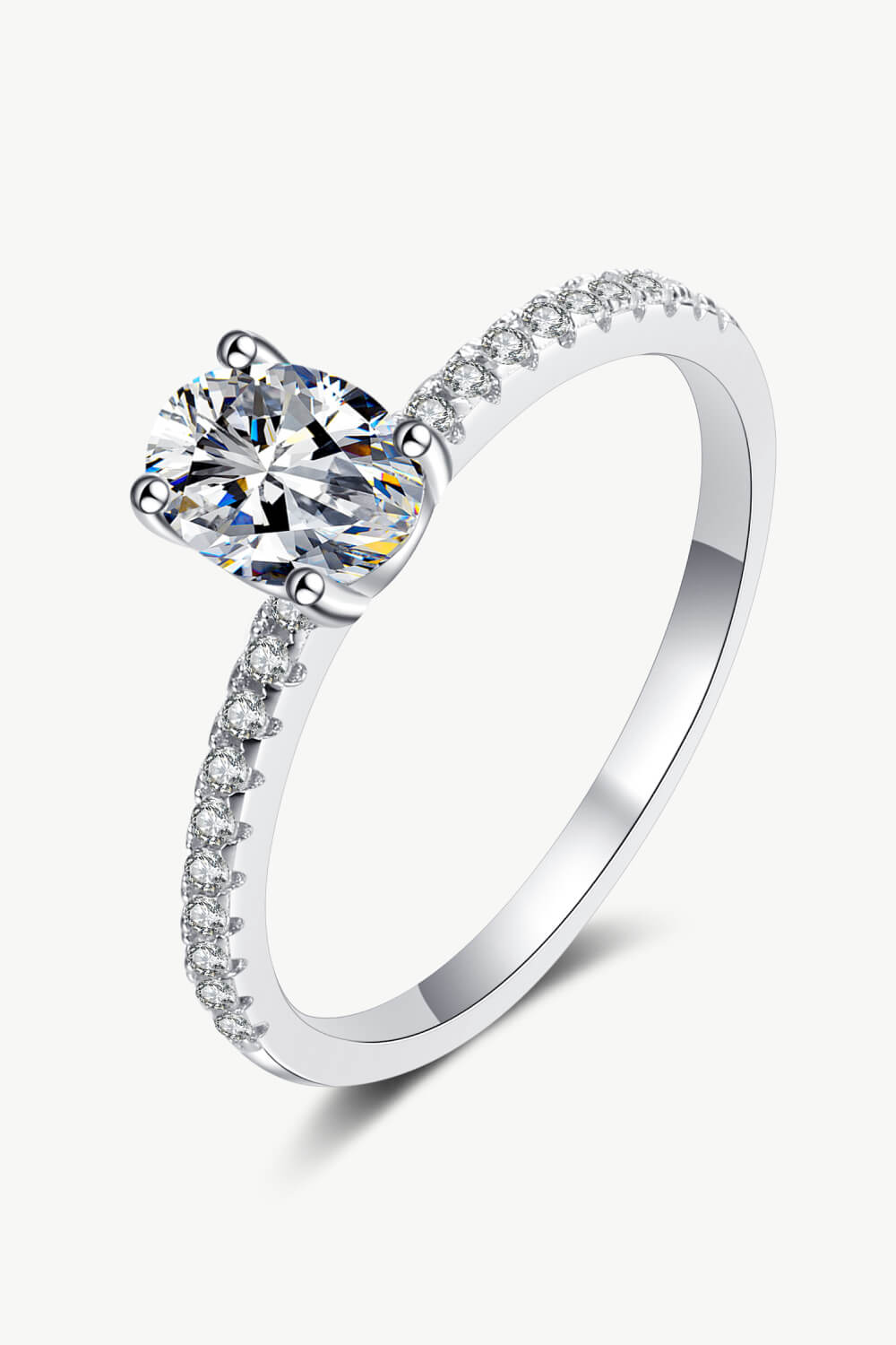 1 Carat Moissanite Oval Ring Sterling Silver Inlaid with Zircon Accents