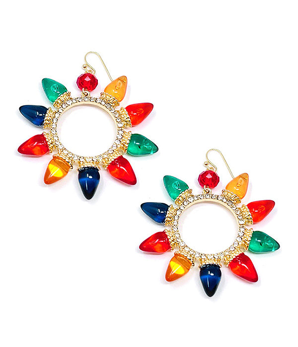 Wreaths of Retro Christmas Lights on Hook Style Earrings with Sparkle